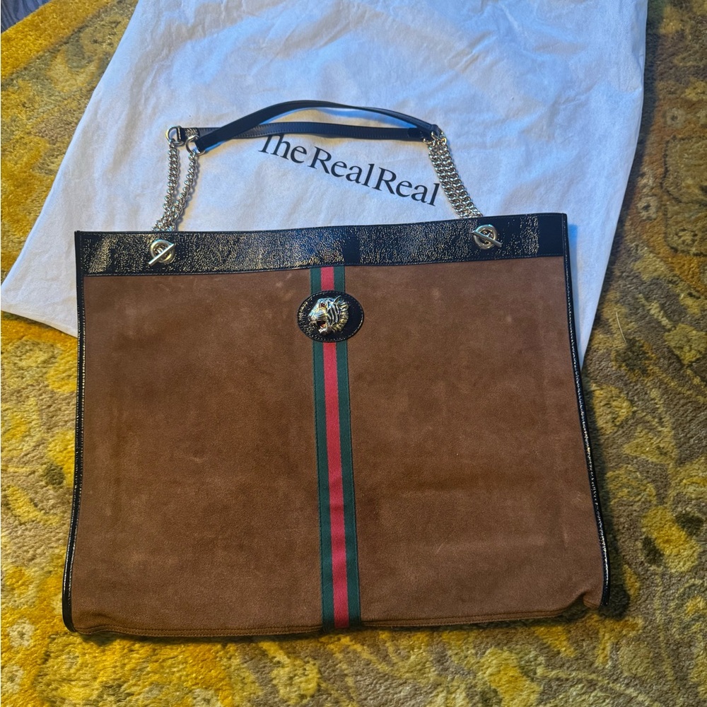 Gucci Brown Suede Messenger Bag with Chain Strap
